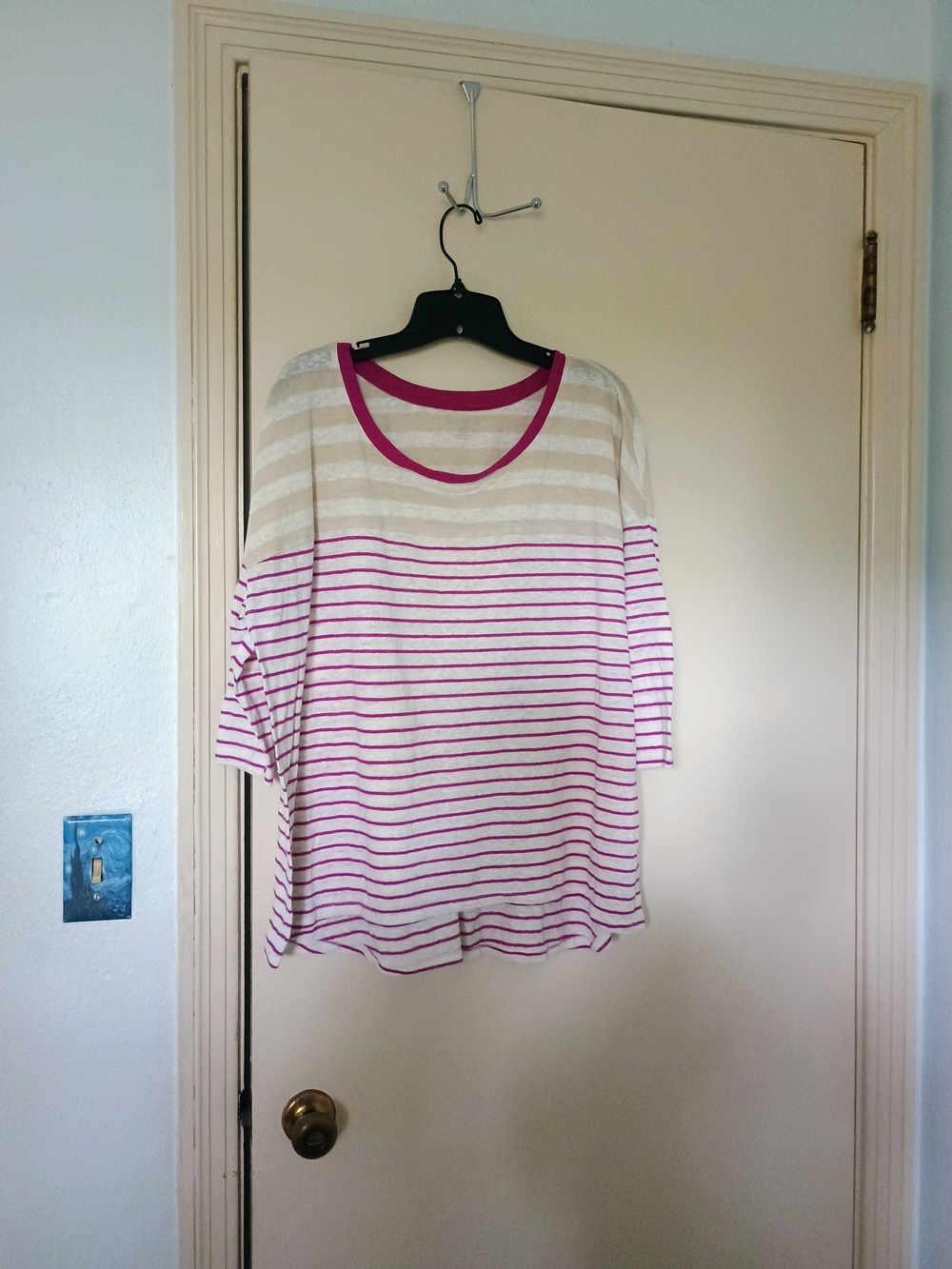Women’s Striped Scoop Neck Top in Pink and Cream